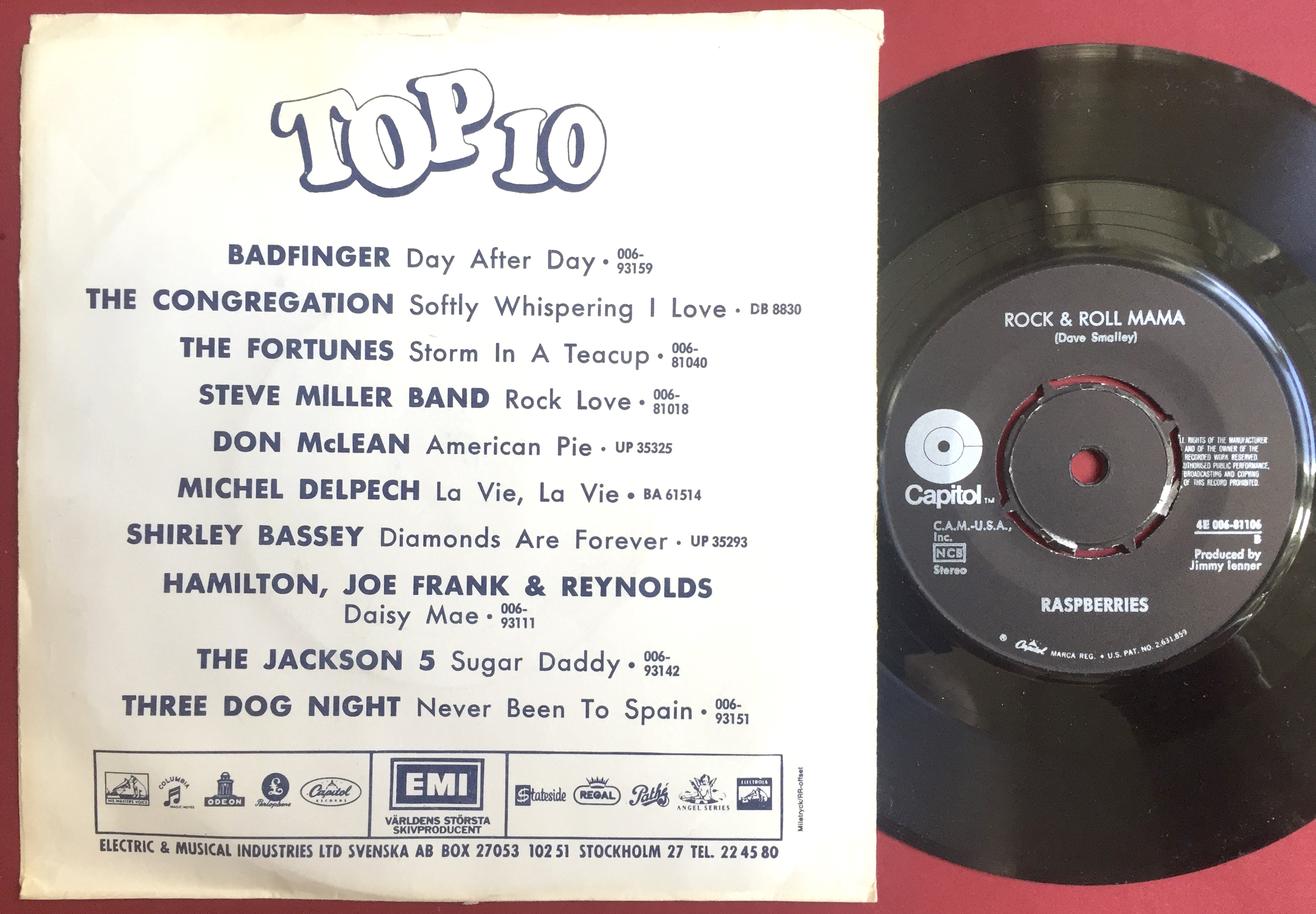 Nostalgipalatset RASPBERRIES Don´t want to say goodbye Swe PS 1972 Nostalgipalatset RASPBERRIES Don´t want to say goodbye Swe PS 1972