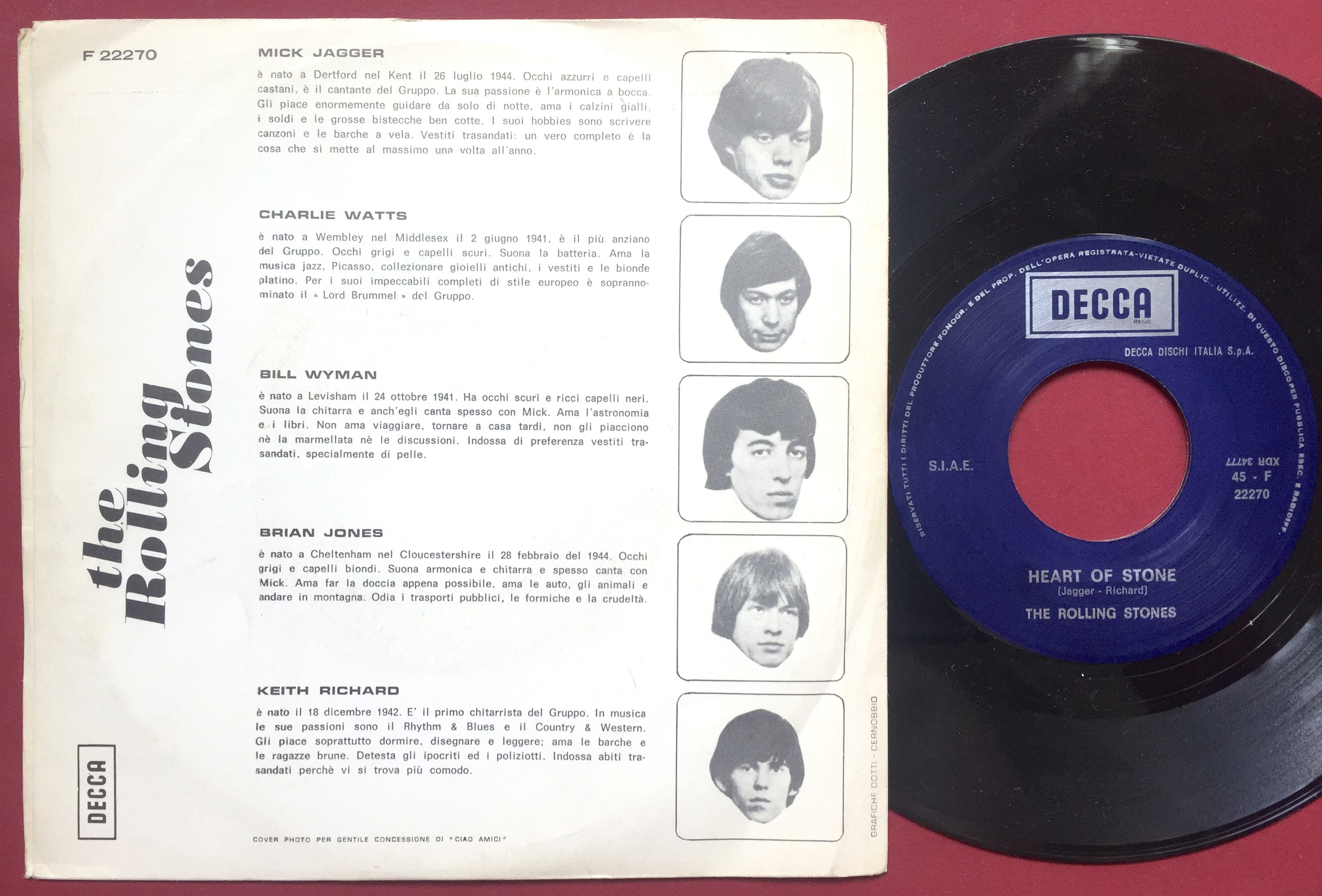 Nostalgipalatset ROLLING STONES Con le mie lacrime Italien PS 1966 Nostalgipalatset ROLLING STONES Con le mie lacrime Italien PS 1966
