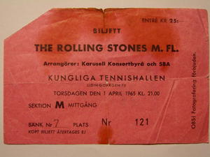 ROLLING STONES - Concert ticket Kungl. Tennishallen Stockholm 1965 PINK