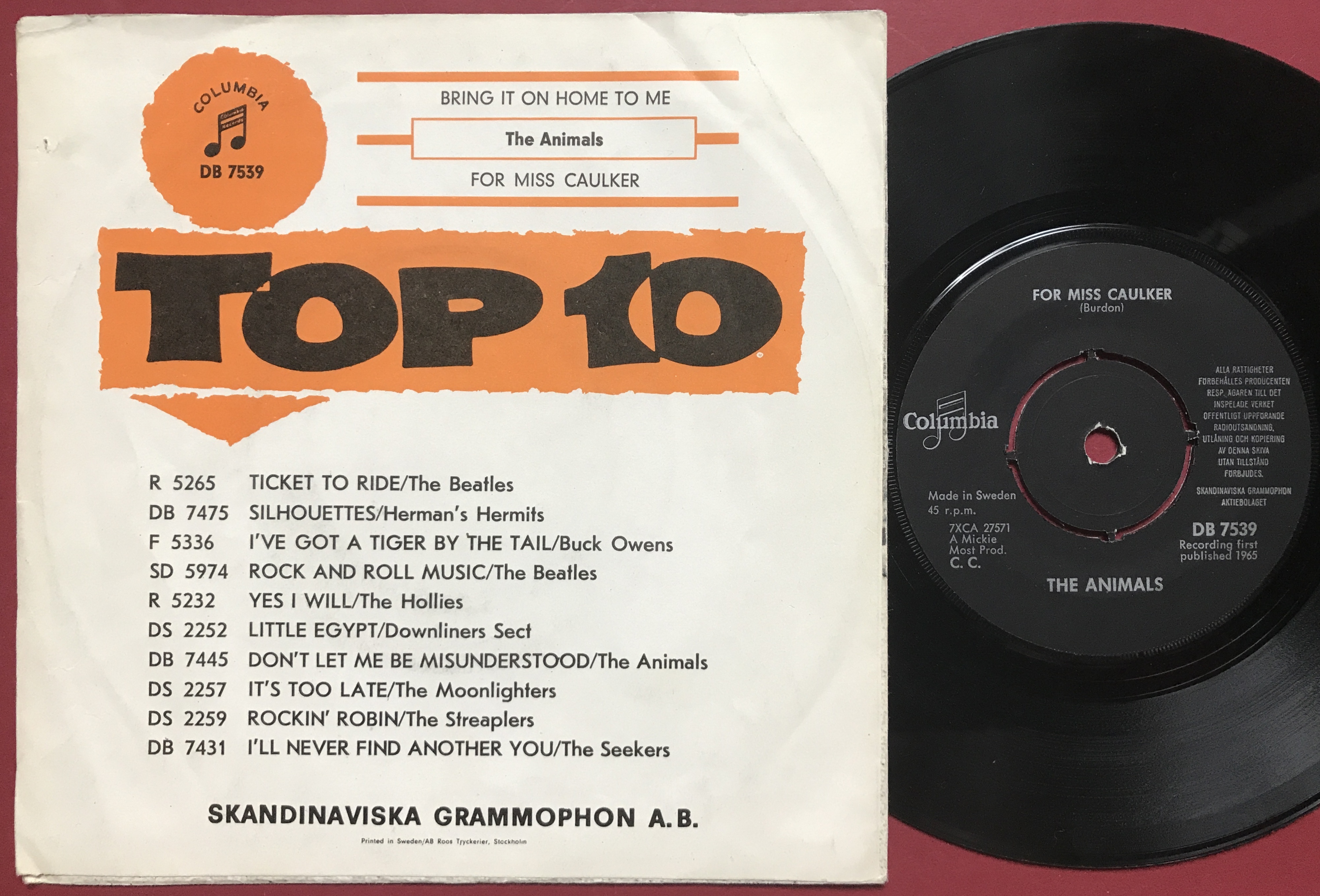 Nostalgipalatset ANIMALS Bring it on home to me Swe orange PS 1965 Nostalgipalatset ANIMALS Bring it on home to me Swe orange PS 1965